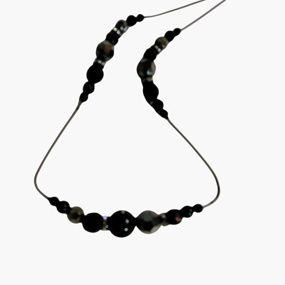 Black Beaded Necklace Faceted Beads Long Art Deco Flapper - Picture 6 of 8